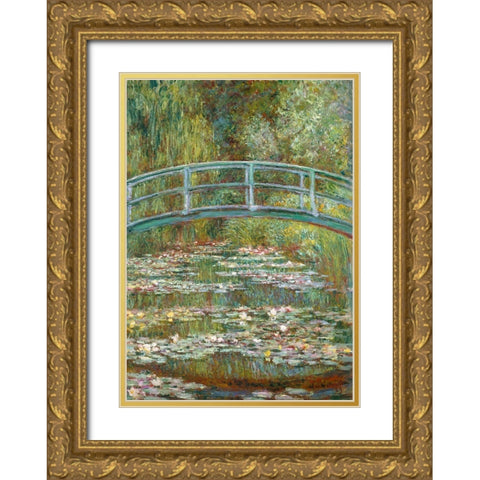 The Water-Lily Pond Gold Ornate Wood Framed Art Print with Double Matting by Monet, Claude
