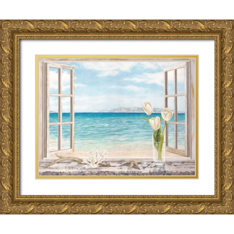 Ocean View Gold Ornate Wood Framed Art Print with Double Matting by Dellal, Remy