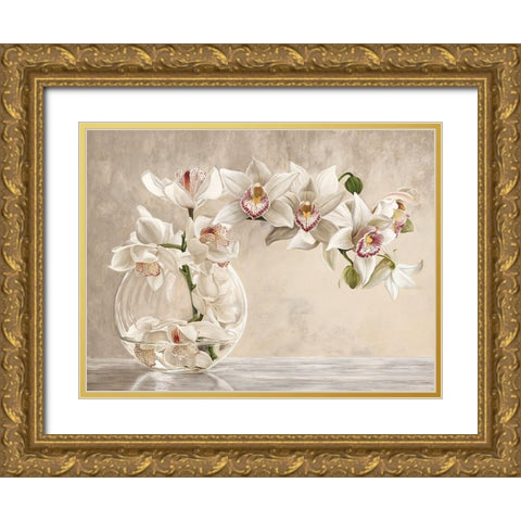 Orchid Vase Gold Ornate Wood Framed Art Print with Double Matting by Remy, Dellal