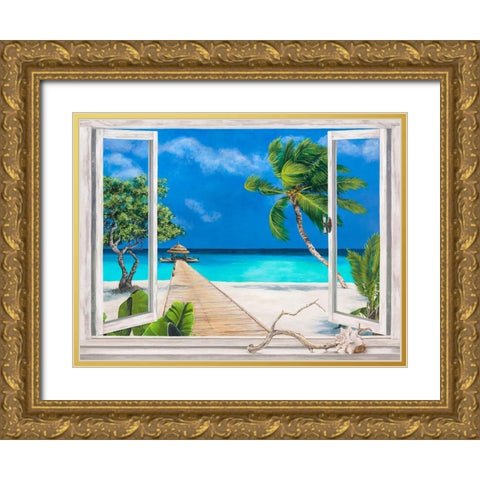 Plage tropicale Gold Ornate Wood Framed Art Print with Double Matting by Dellal, Remy