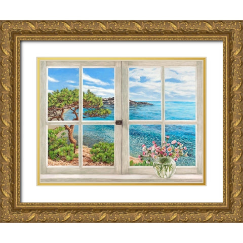 Baie mediterraneenne Gold Ornate Wood Framed Art Print with Double Matting by Dellal, Remy
