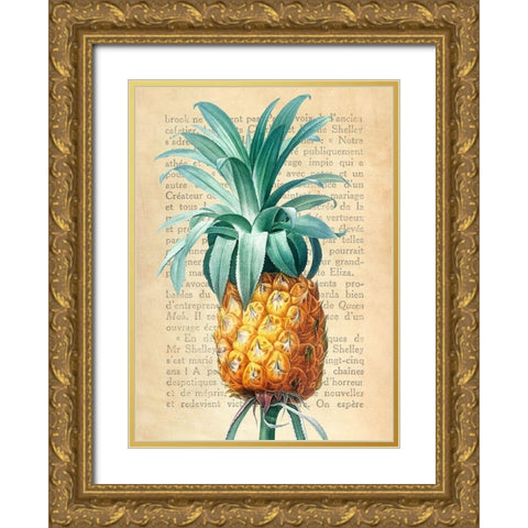 Pineapple- After Redoute Gold Ornate Wood Framed Art Print with Double Matting by Dellal, Remy