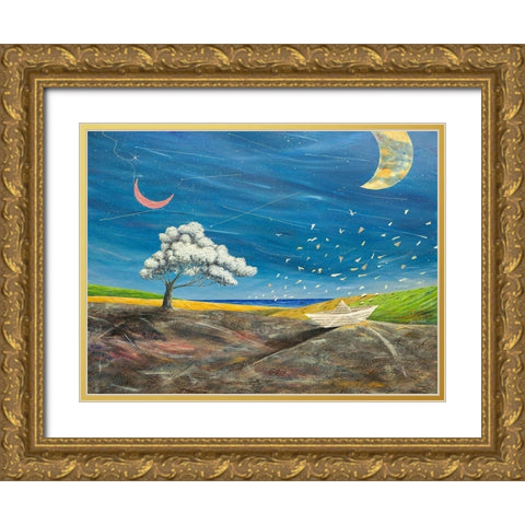 La grande luna sta lÃ¬ a guardare Gold Ornate Wood Framed Art Print with Double Matting by Larotonda, Donato