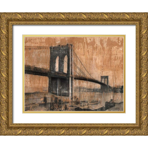 Brooklyn Bridge 2 Gold Ornate Wood Framed Art Print with Double Matting by Moschetta, Dario