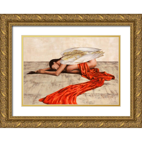 Reclined Angel Gold Ornate Wood Framed Art Print with Double Matting by Duval, Sonya