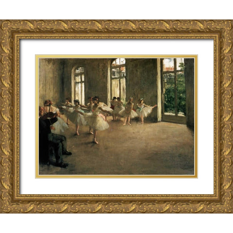 The Rehearsal Gold Ornate Wood Framed Art Print with Double Matting by Degas, Edgar