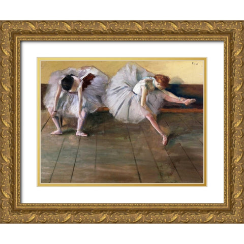 Dancers Gold Ornate Wood Framed Art Print with Double Matting by Degas, Edgar