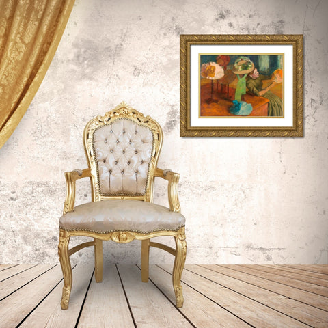 The Millinery Shop Gold Ornate Wood Framed Art Print with Double Matting by Degas, Edgar
