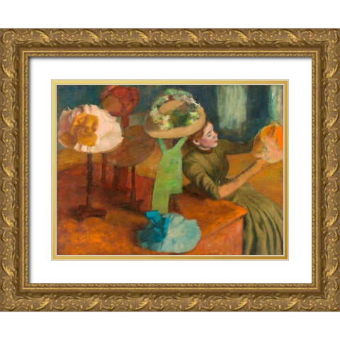 The Millinery Shop Gold Ornate Wood Framed Art Print with Double Matting by Degas, Edgar