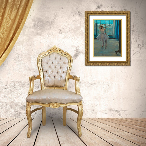 Dancer posing Gold Ornate Wood Framed Art Print with Double Matting by Degas, Edgar