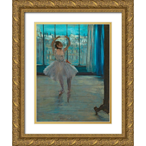 Dancer posing Gold Ornate Wood Framed Art Print with Double Matting by Degas, Edgar