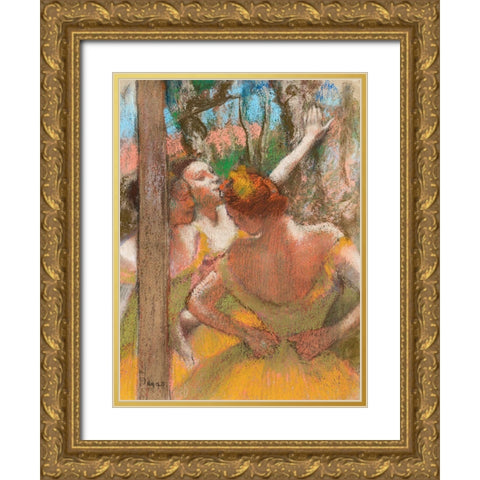 Dancers Gold Ornate Wood Framed Art Print with Double Matting by Degas, Edgar