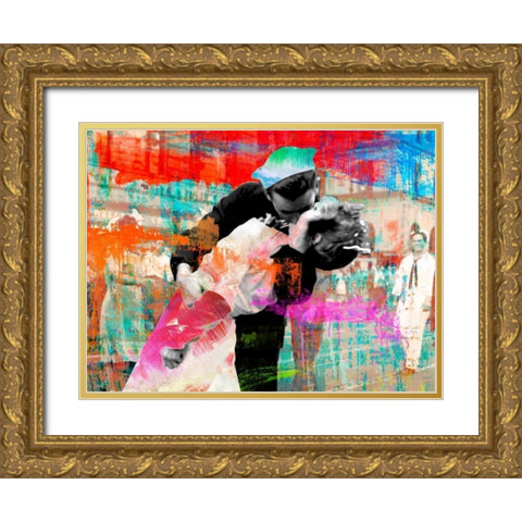Kissing the War Goodbye 2.0 Gold Ornate Wood Framed Art Print with Double Matting by Chestier, Eric
