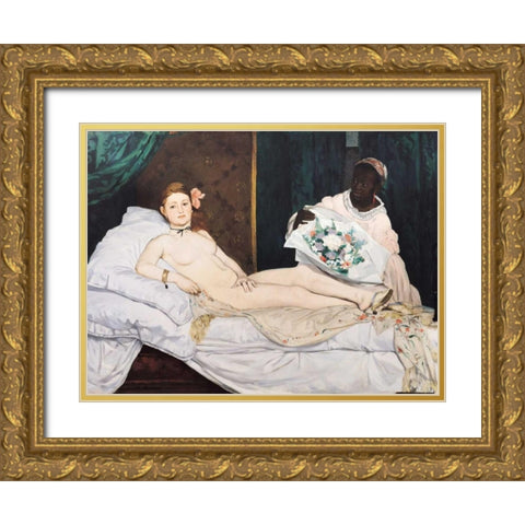 Olympia  Gold Ornate Wood Framed Art Print with Double Matting by Manet, Edouard