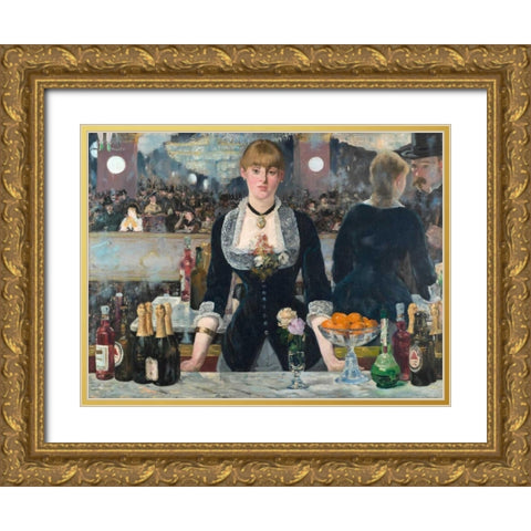 Bar at the Folies-BergÃ¨re Gold Ornate Wood Framed Art Print with Double Matting by Manet, Edouard