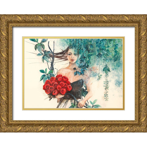 Fairy of the Roses Gold Ornate Wood Framed Art Print with Double Matting by Pagnoni, Erica
