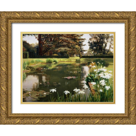 The Garden Sutton Place England Gold Ornate Wood Framed Art Print with Double Matting by Spence, Ernest