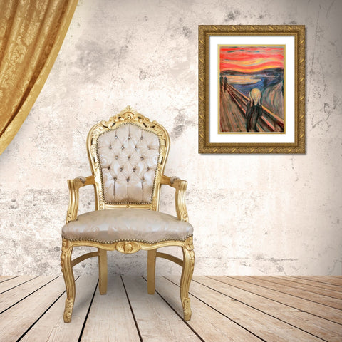 The Scream Gold Ornate Wood Framed Art Print with Double Matting by Munch, Edvard
