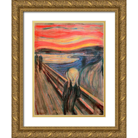 The Scream Gold Ornate Wood Framed Art Print with Double Matting by Munch, Edvard