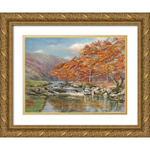 Ruscello silvestre Gold Ornate Wood Framed Art Print with Double Matting by Cerana, Francesco