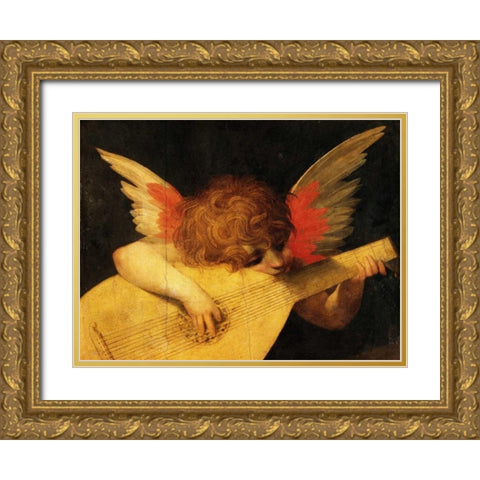 Angelo musicante (detail) Gold Ornate Wood Framed Art Print with Double Matting by Rosso Fiorentino