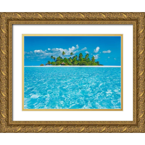 Tropical lagoon with palm island, Maldives Gold Ornate Wood Framed Art Print with Double Matting by Krahmer, Frank