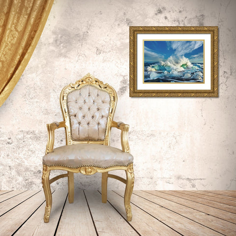 Waves breaking, Iceland Gold Ornate Wood Framed Art Print with Double Matting by Frank, Krahmer