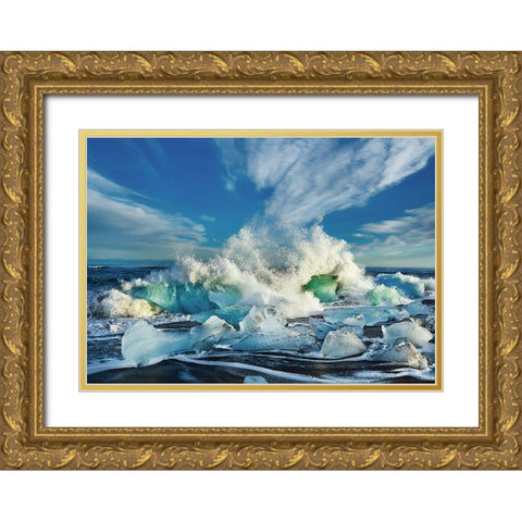 Waves breaking, Iceland Gold Ornate Wood Framed Art Print with Double Matting by Frank, Krahmer