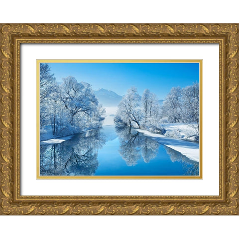 Winter landscape at Loisach, Germany Gold Ornate Wood Framed Art Print with Double Matting by Frank, Krahmer
