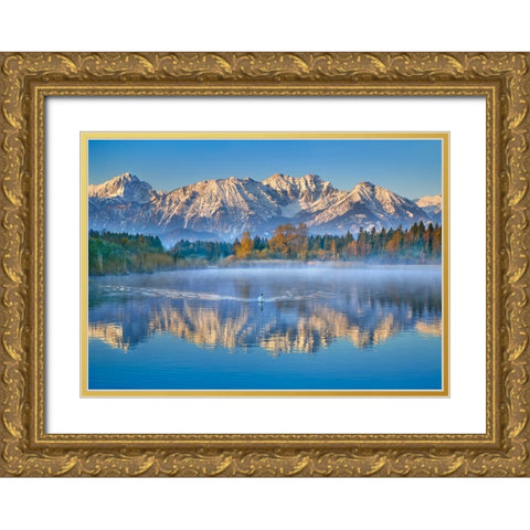 Allgaeu Alps and Hopfensee lake, Bavaria, Germany Gold Ornate Wood Framed Art Print with Double Matting by Frank, Krahmer