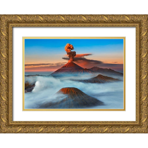 Semeru- Bromo- Batok Volcanoes- Java- Indonesia Gold Ornate Wood Framed Art Print with Double Matting by Krahmer, Frank