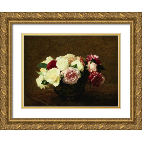 Roses Gold Ornate Wood Framed Art Print with Double Matting by Fantin-Latour, Henri