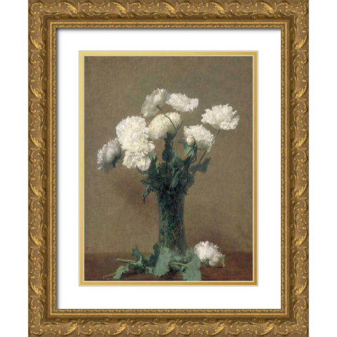 White Poppies Gold Ornate Wood Framed Art Print with Double Matting by Fantin-Latour, Henri