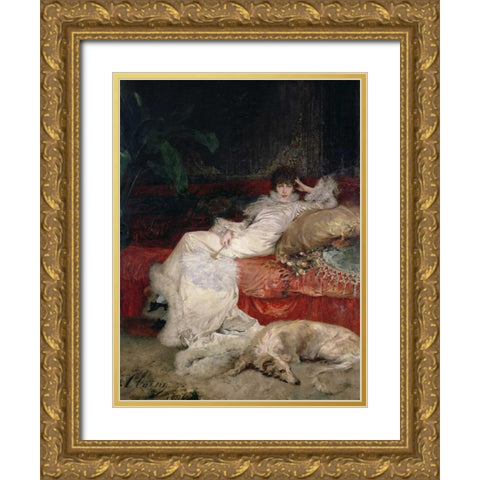 Sarah Bernhardt Gold Ornate Wood Framed Art Print with Double Matting by Clairin ,Georges
