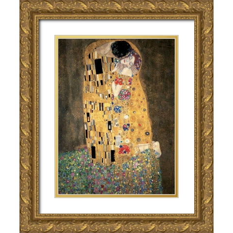 The Kiss Gold Ornate Wood Framed Art Print with Double Matting by Klimt, Gustav