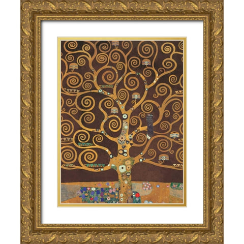 Tree of Life-Brown Variation Gold Ornate Wood Framed Art Print with Double Matting by Klimt, Gustav