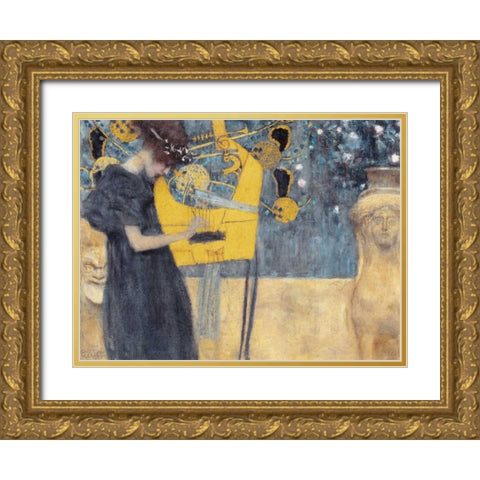 Musik Gold Ornate Wood Framed Art Print with Double Matting by Klimt, Gustav