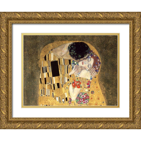 The Kiss (detail) Gold Ornate Wood Framed Art Print with Double Matting by Gustav, Klimt