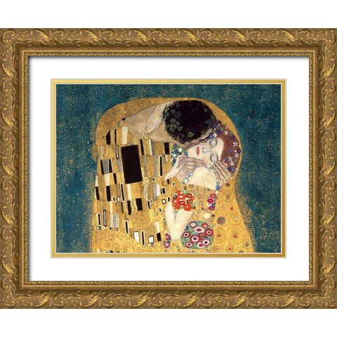 The Kiss, detail (Blue variation) Gold Ornate Wood Framed Art Print with Double Matting by Gustav, Klimt