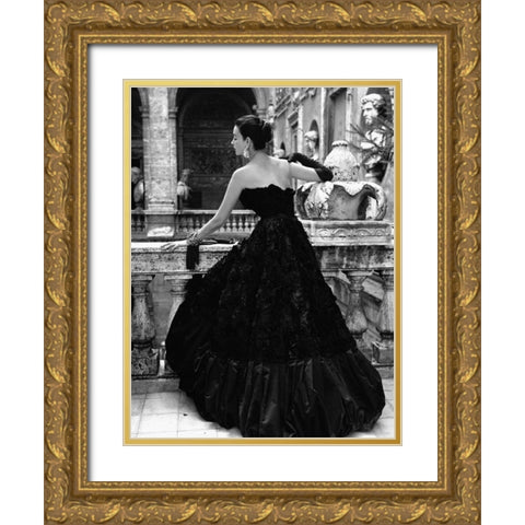 Black Evening Dress Roma 1952 Gold Ornate Wood Framed Art Print with Double Matting by Naylor, Genevieve