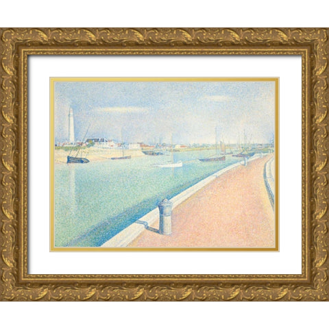 The Channel of Gravelines Gold Ornate Wood Framed Art Print with Double Matting by Seurat, Georges