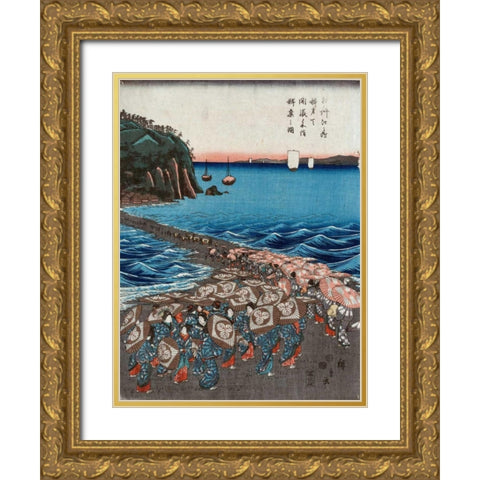 Opening celebration of Benzaiten II Gold Ornate Wood Framed Art Print with Double Matting by Hiroshige, Ando