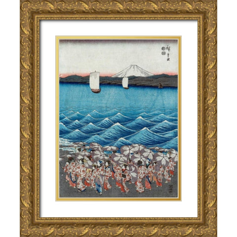 Opening celebration of Benzaiten III Gold Ornate Wood Framed Art Print with Double Matting by Hiroshige, Ando