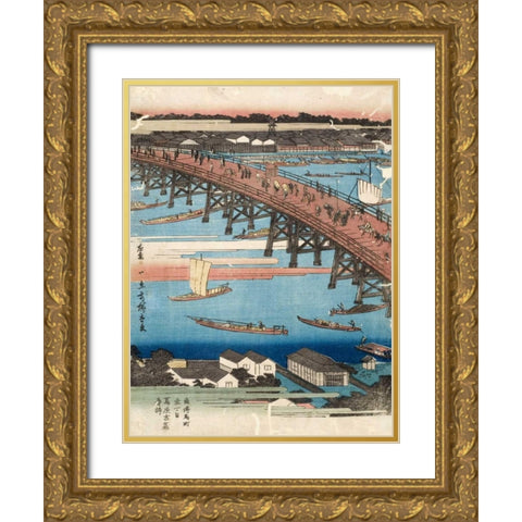 Woodcut I Gold Ornate Wood Framed Art Print with Double Matting by Hiroshige, Ando