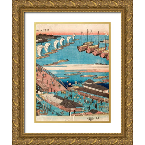 Woodcut II Gold Ornate Wood Framed Art Print with Double Matting by Hiroshige, Ando