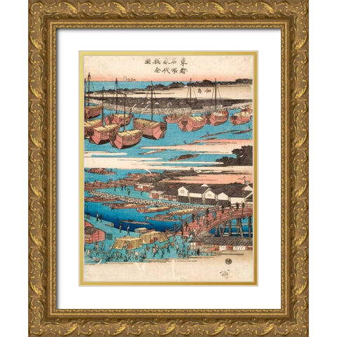Woodcut III Gold Ornate Wood Framed Art Print with Double Matting by Hiroshige, Ando