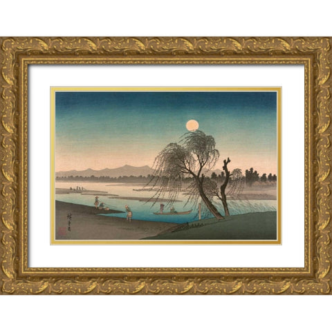 Fukeiga Gold Ornate Wood Framed Art Print with Double Matting by Hiroshige, Ando