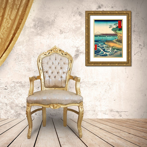 The Hoda Coast Gold Ornate Wood Framed Art Print with Double Matting by Ando, Hiroshige