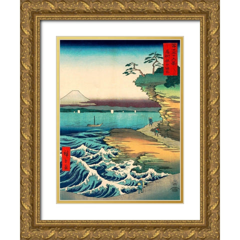 The Hoda Coast Gold Ornate Wood Framed Art Print with Double Matting by Ando, Hiroshige