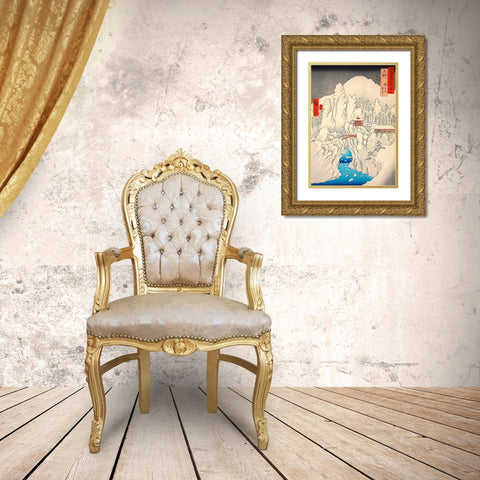 Mt. Haruna under Snow Gold Ornate Wood Framed Art Print with Double Matting by Hiroshige, Ando